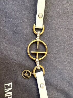 Emporio Armani White Leather Bracelet with Gold Crystal-Embellished Hardware